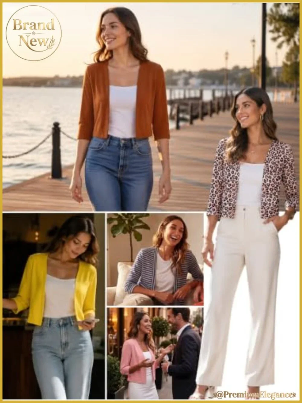 Women's Thin Shrugs 3/4 Sleeve Lightweight Cropped Open Front Cardigan Bolero